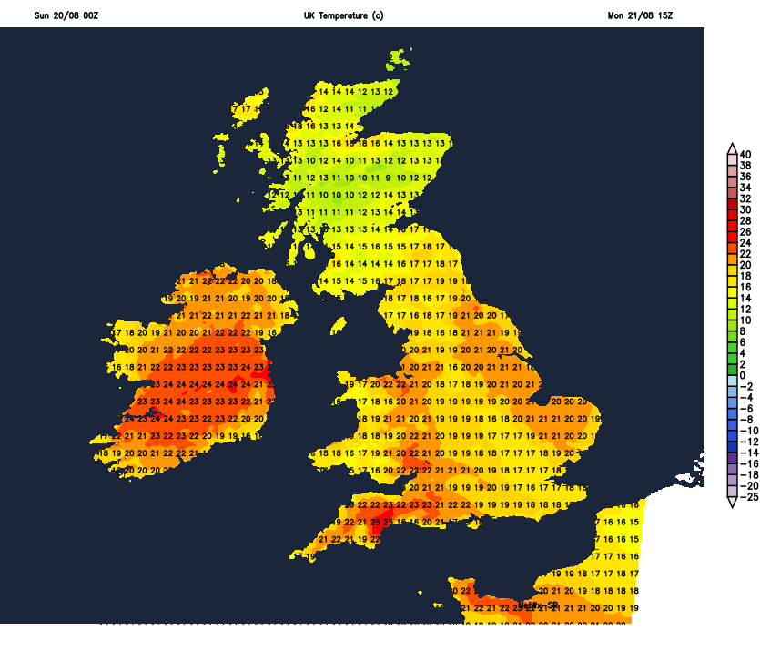 Temperatures on Monday afternoon