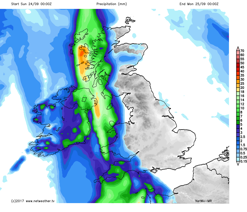 Rain totals on Sunday