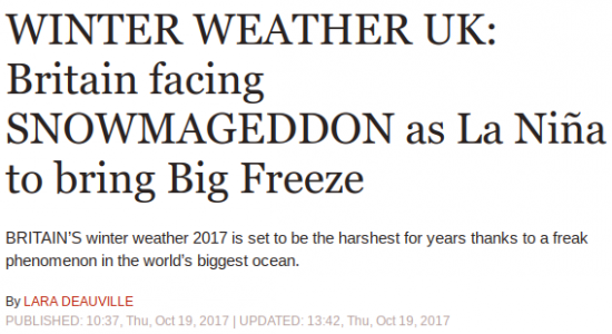 Daily express freezing winter headline 2017