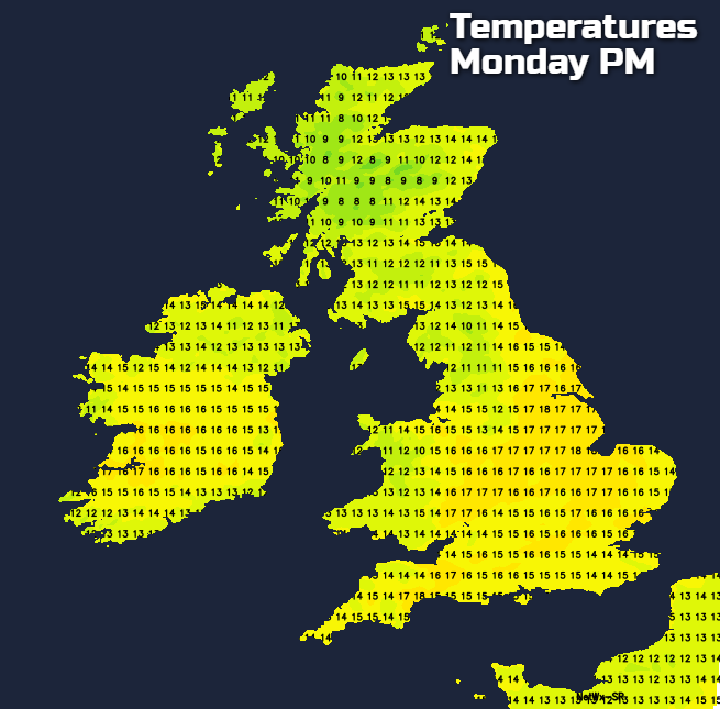 Temperatures Monday afternoon