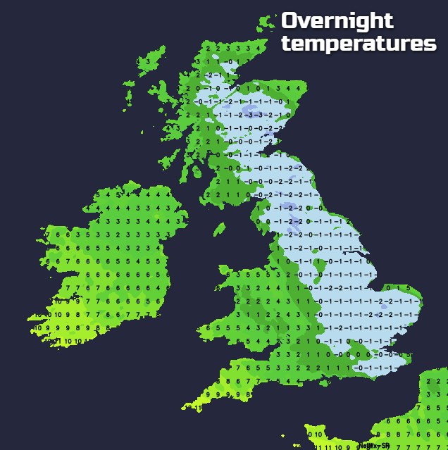 Temperatures overnight tonight