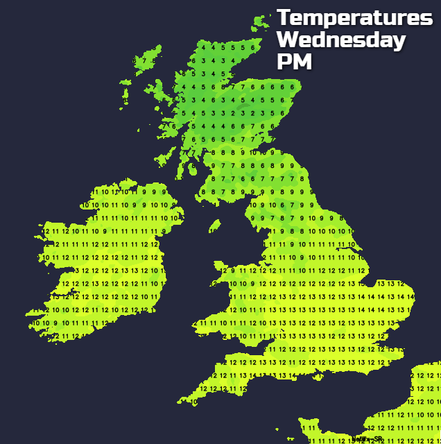 Temperatures on Wednesday