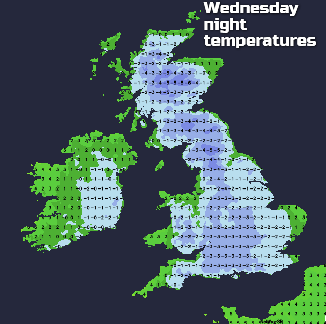 Temperatures on Wednesday night