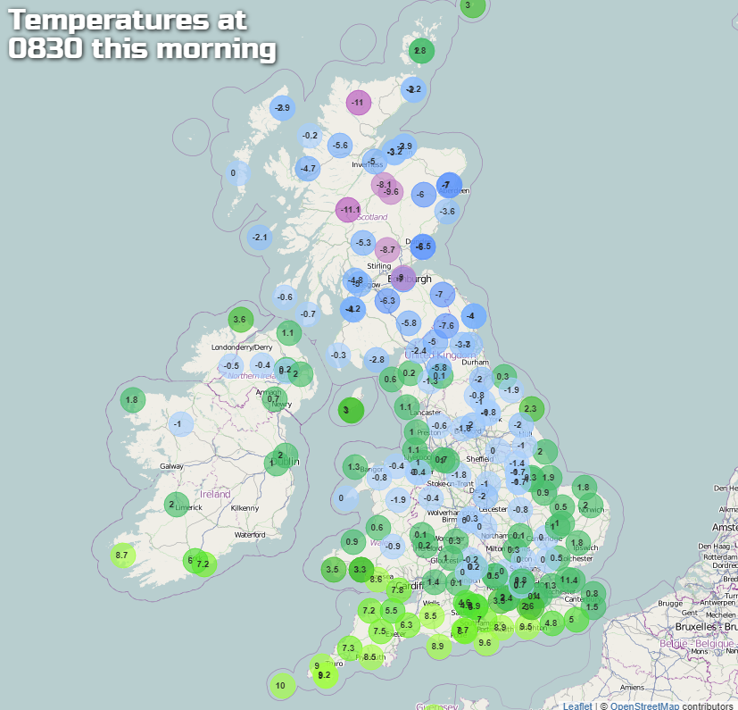 Temperatures earlier this morning