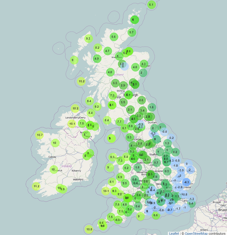 Temperatures at 9am this morning