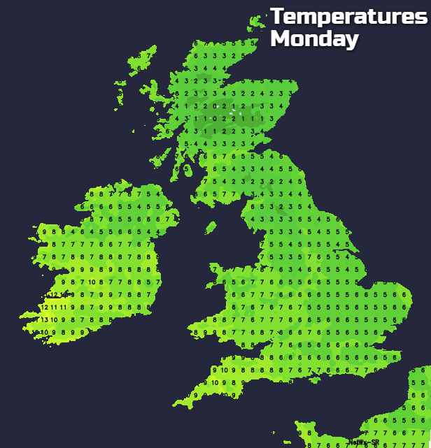 Temperatures Monday