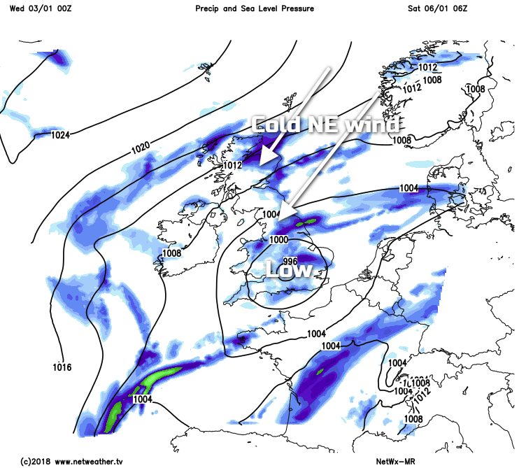 Low pressure and cold northeast winds on Saturday