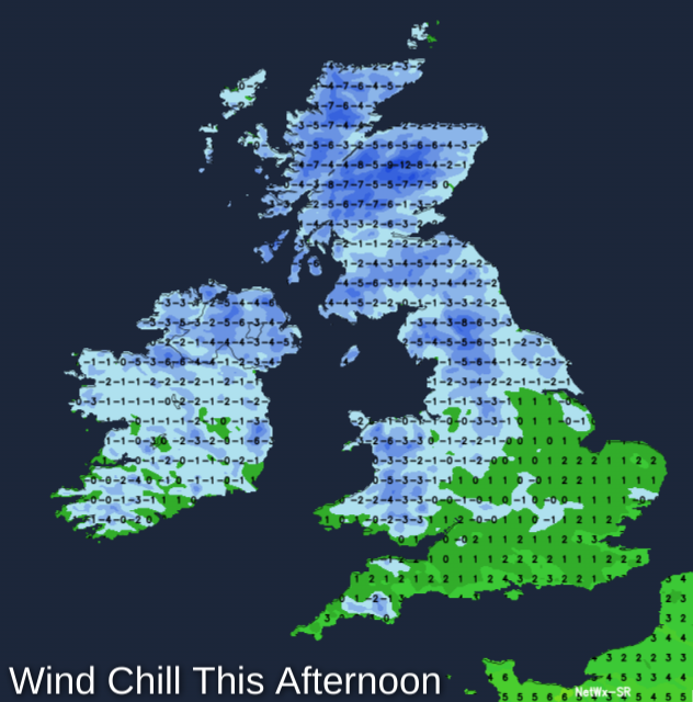 Windchill temperatures on Thursday