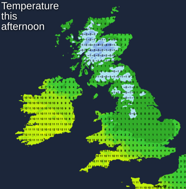 Temperatures this afternoon - mild in the southwest