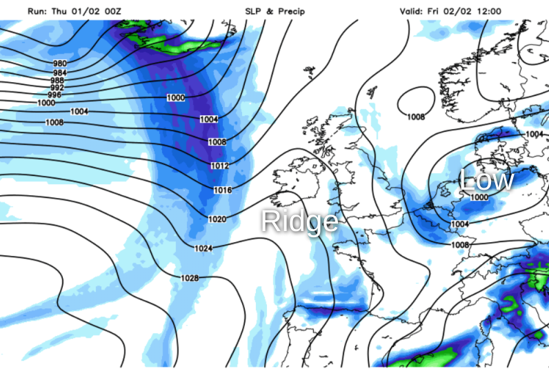Low pressure and ridge on Friday