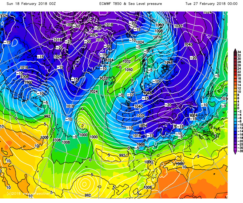 ECMWF model showing very cold weather