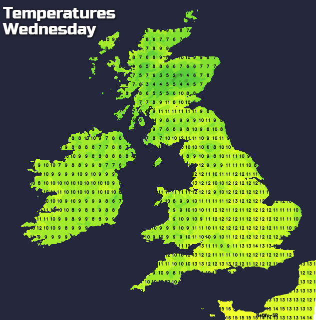 Temperatures on Wednesday afternoon