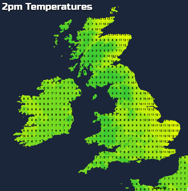 Temperatures this afternoon