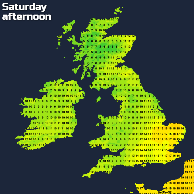 Temperatures on Saturday afternoon