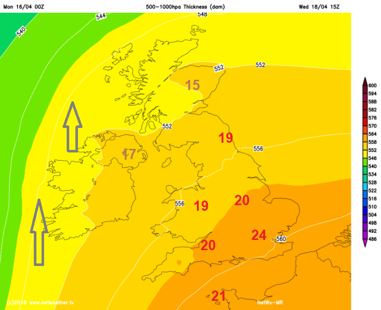 Wednesday warmth 24C in London, high teens low 20s C