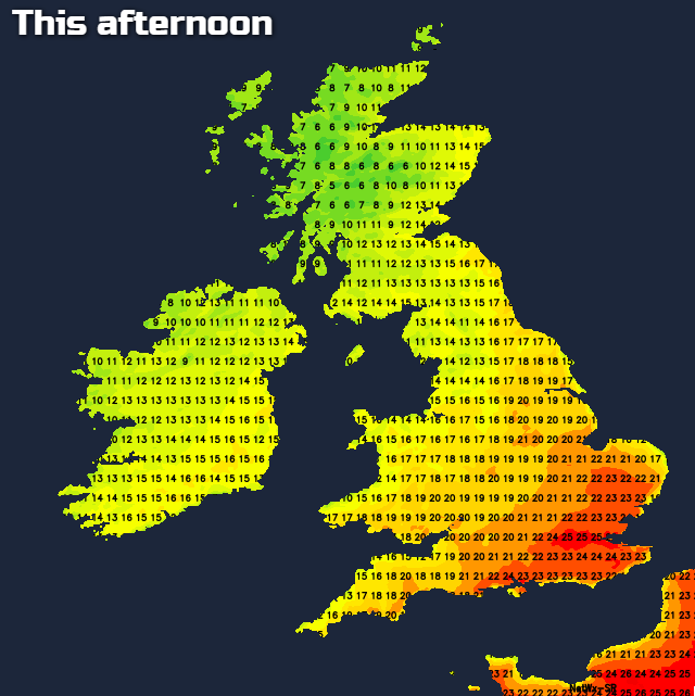 Temperatures this afternoon