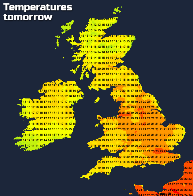 Temperatures tomorrow