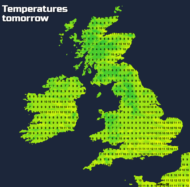 Temperatures tomorrow