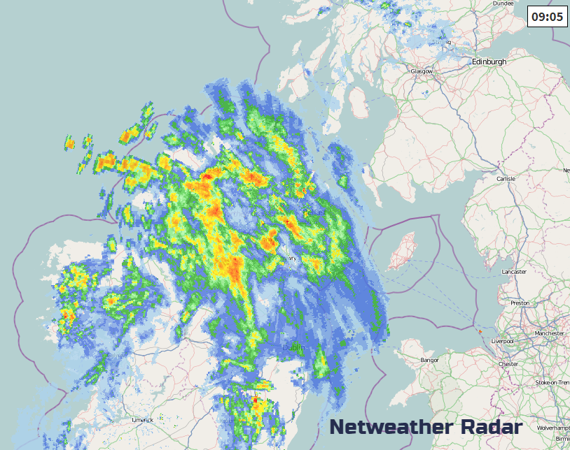 Rain over Ireland this morning on radar