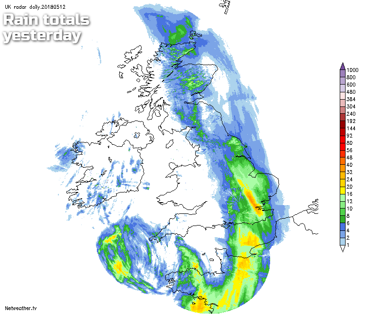 Rain totals on Saturday - wet in the east