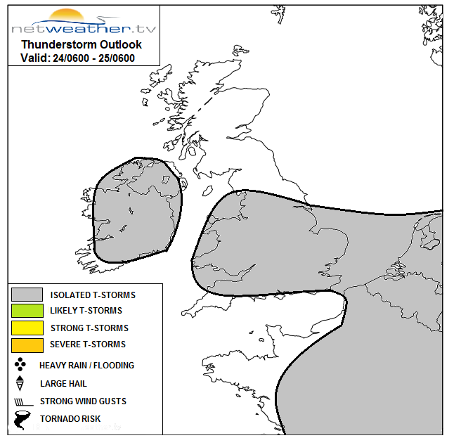 Areas at risk of heavy rain and thunderstorms