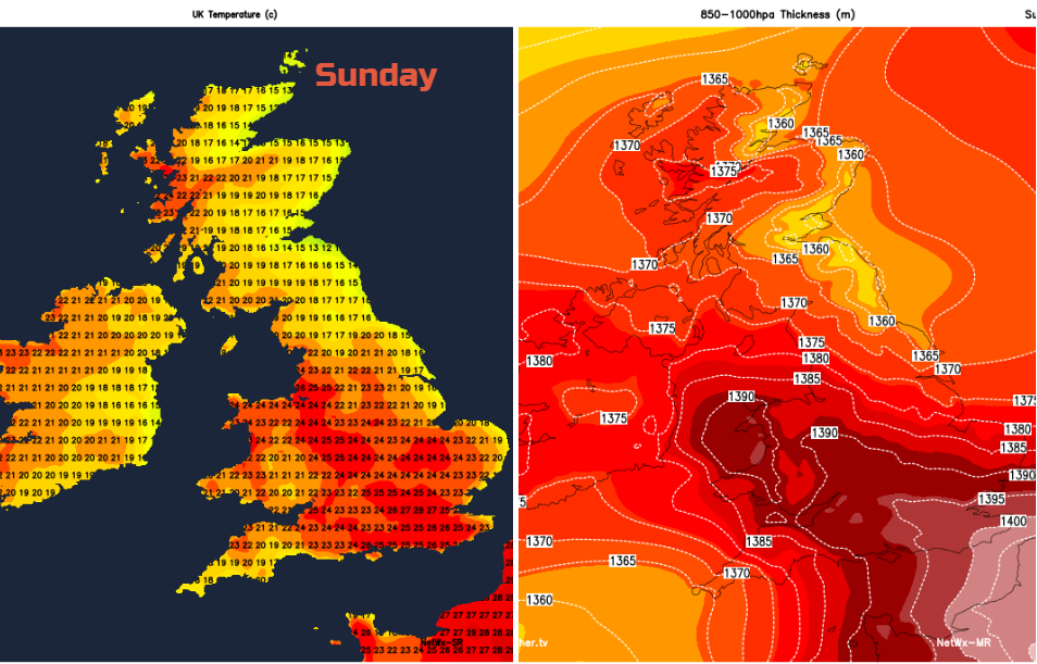 Extra heat by Sunday Monday 29C possible