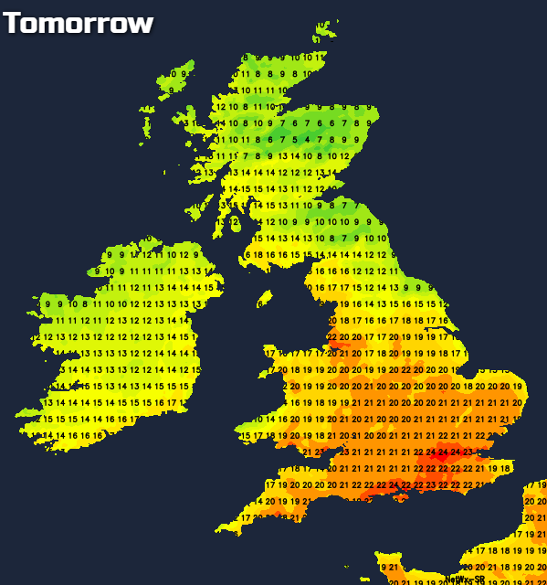 Temperatures tomorrow