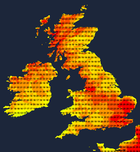 Temperatures on Monday