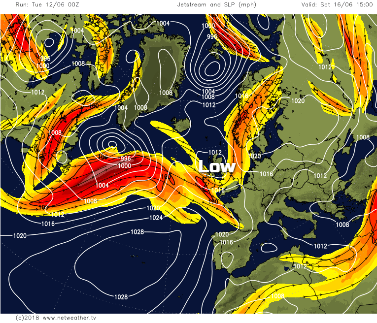 Low pressure brought in by the Jet stream on Saturday
