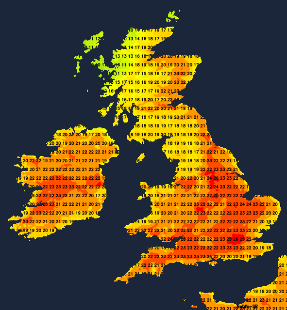 Temperatures on Sunday afternoon - warmer than Saturday for many