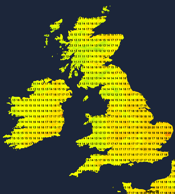 Temperatures today - warmest in the east