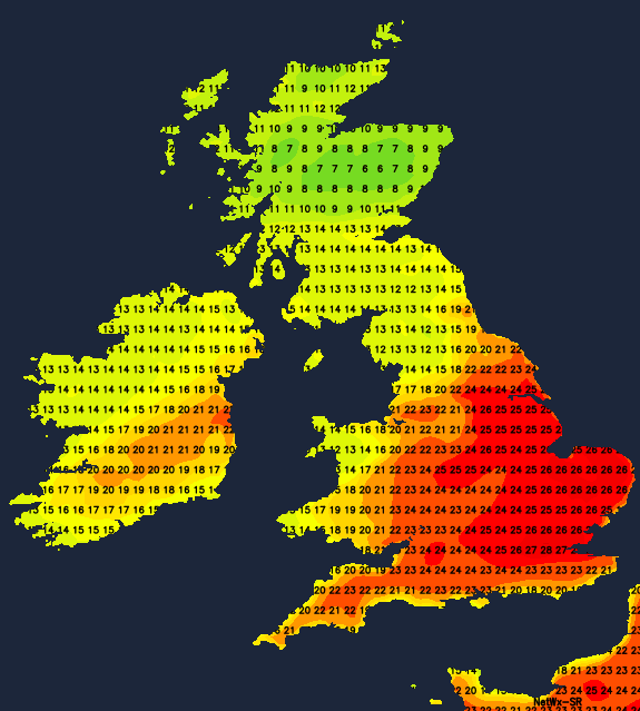 Very warm across England and Wales on Wednesday