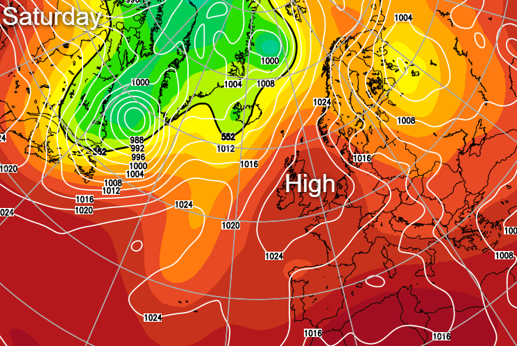 High pressure over the UK on Saturday