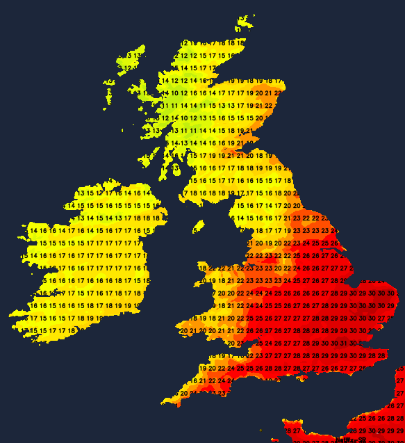 Temperatures today - hottest in the southeast