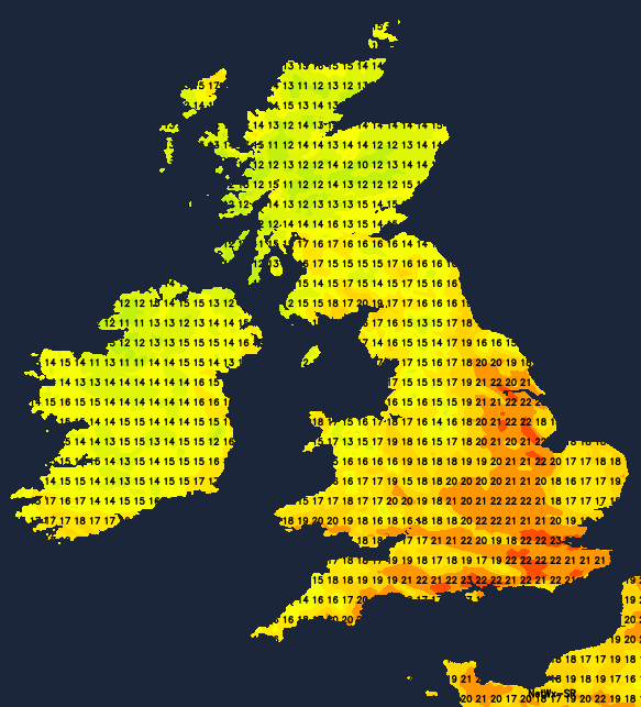 Temperatures on Monday