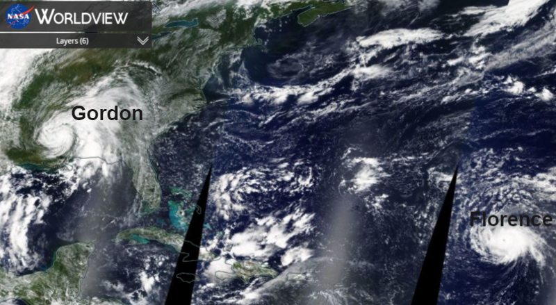 Hurricane season: Florence mid Atlantic. Gordon's rain, Hawaiian watch on Norman and Olivia 