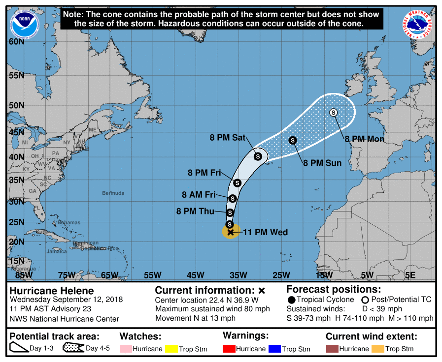 Forecast track of Hurricane Helene