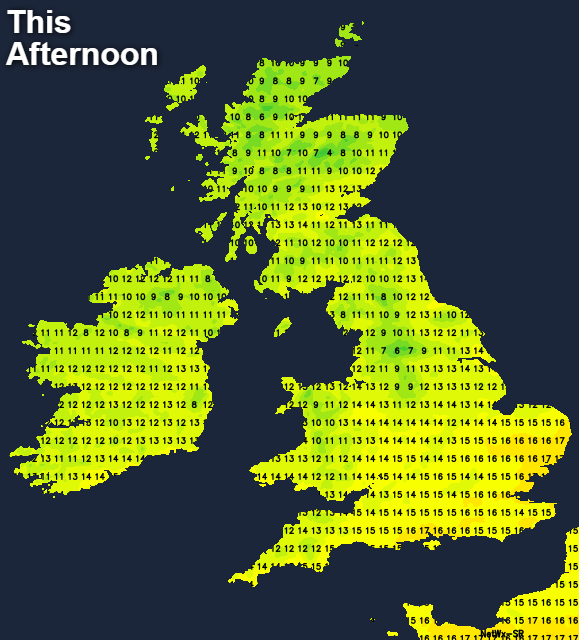 Temperatures this afternoon