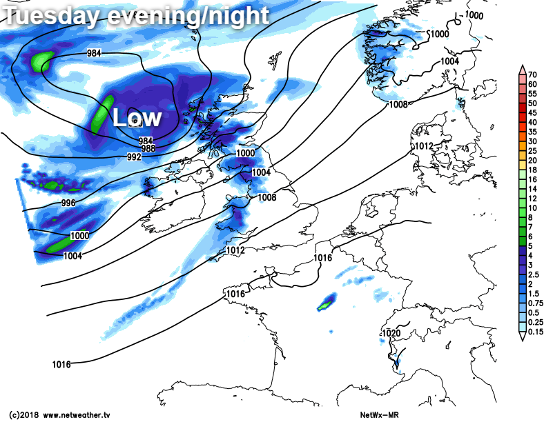 Tuesday evening and night low pressure