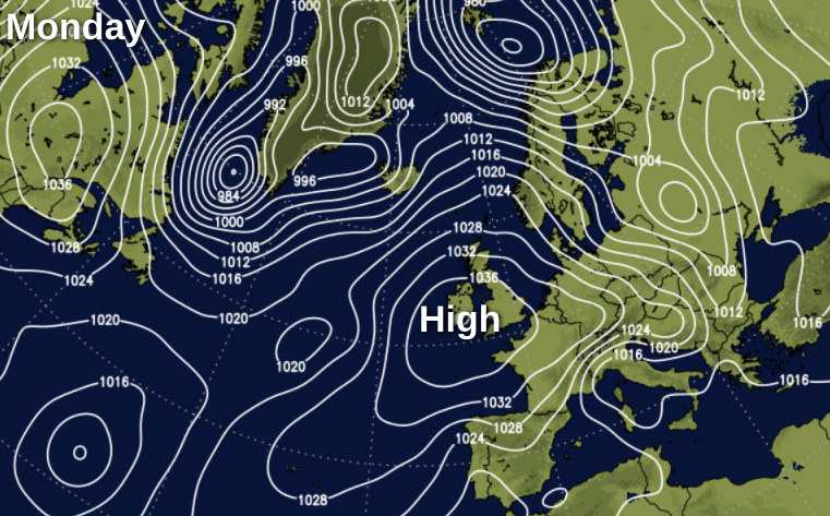 High pressure building over the UK tomorrow