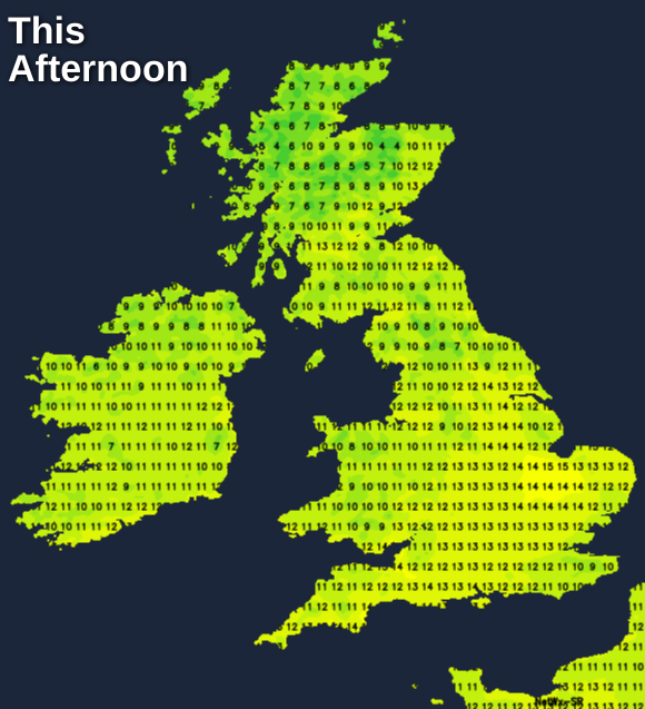 Temperatures this afternoon