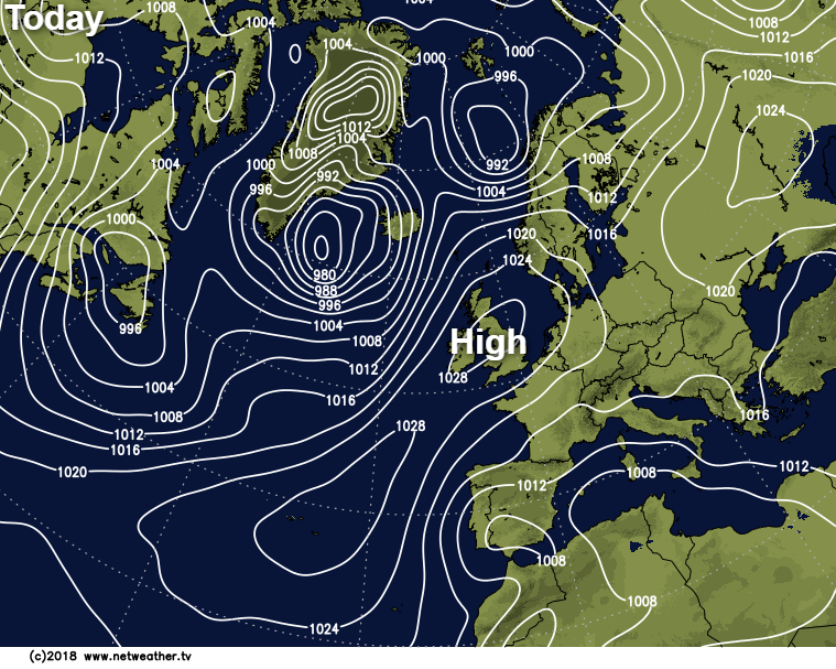 High pressure over the UK and Ireland today