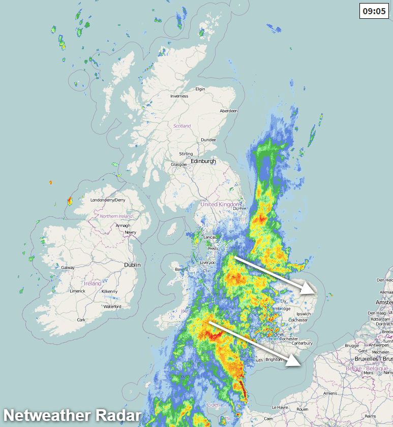 Radar image earlier - rain band moving east today