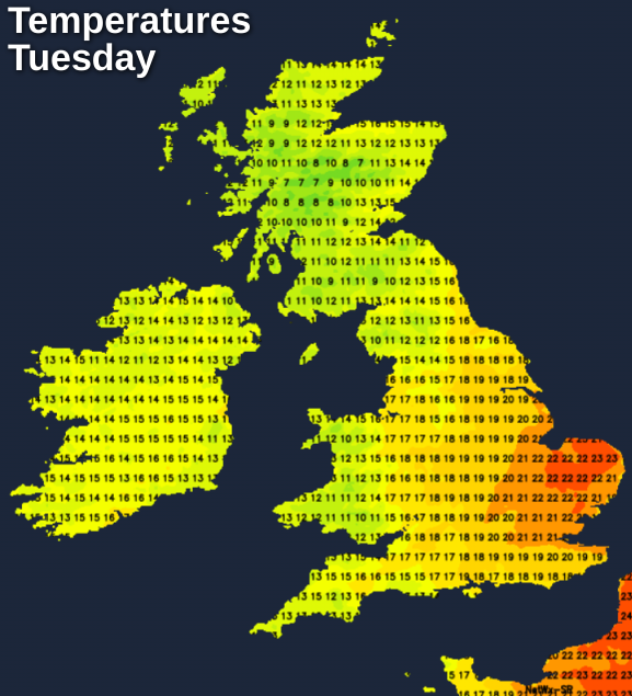 Temperatures this afternoon