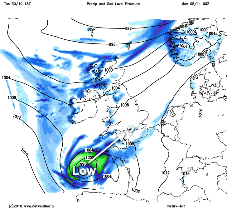 Low pressure moving up from the southwest later on Sunday