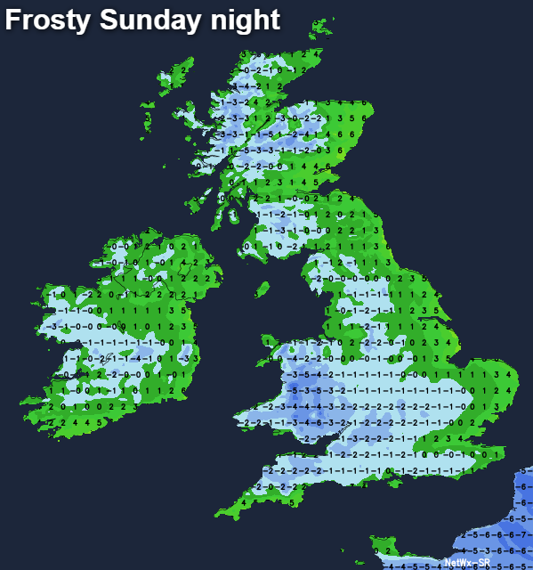 Frosty on Sunday night - away from the east coast