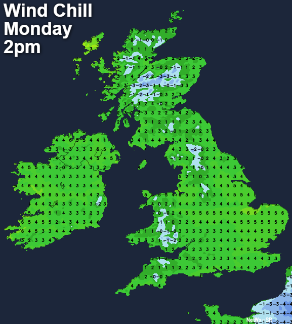 Wind chill on Monday