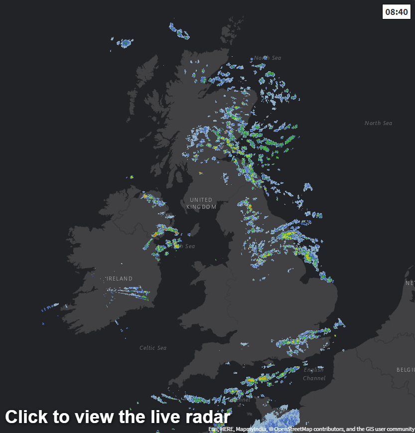 Radar earlier this morning - showers in the east
