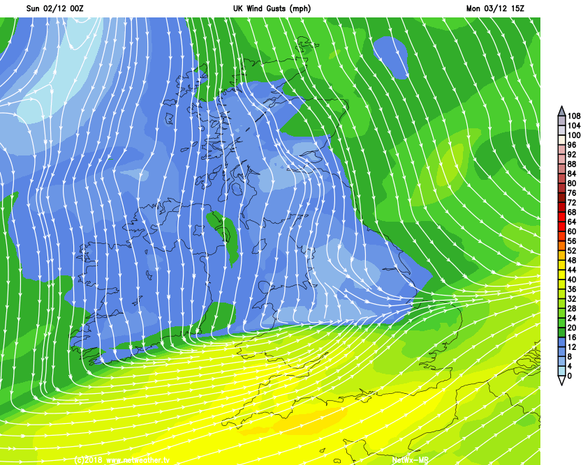 Winds on Monday - strongest in the south