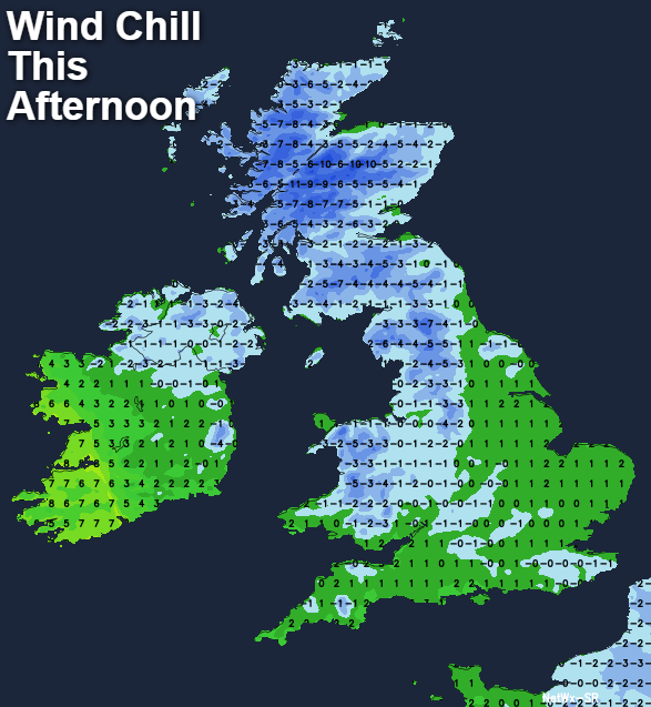 Wind chill making it feel sub-zero for many today